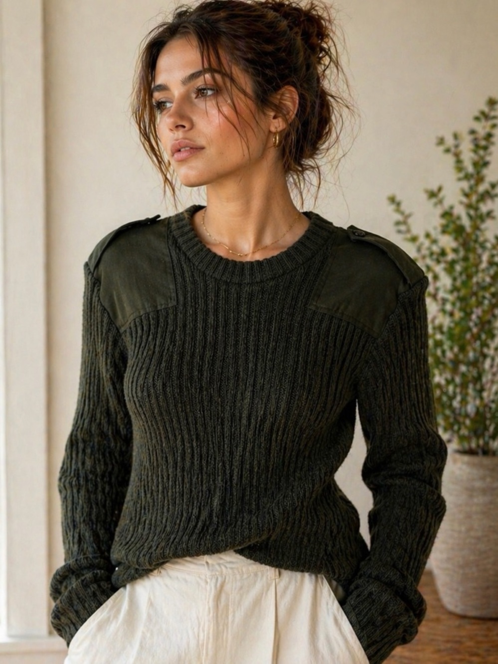 Vintage 1991 Wool Military Commando Sweater Olive Green Utility